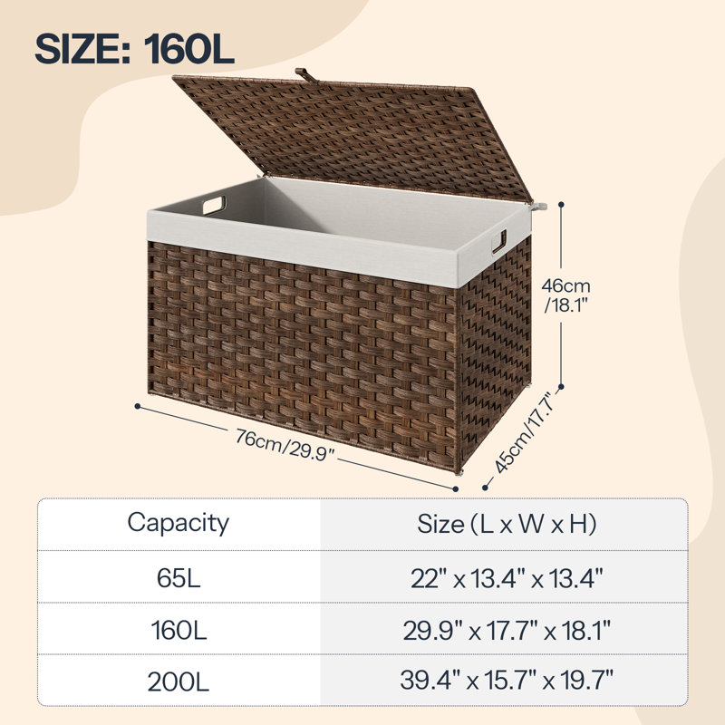 Boho Wicker Storage Trunk,Storage Basket,Bavan Rattan Basket, Brown