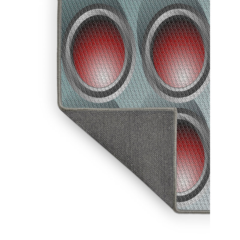 Tapis rouge/vert/gris à motifs, Rectangle 5 pi x 7 pi