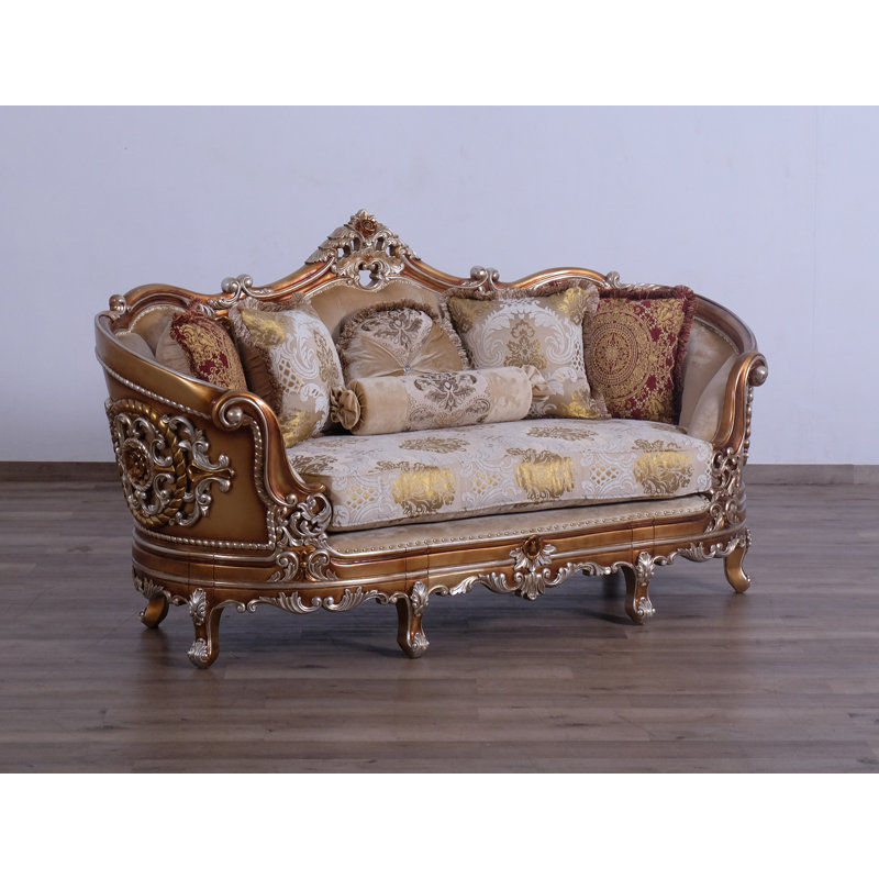 3 Piece Saint Germain Living Room Set, Gold/Beige/Light Brown