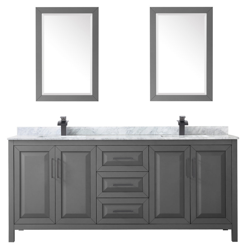 Daria 80'' W Double Vanity, Dark Gray, Polished Chrome, Carrara Cultured Marble