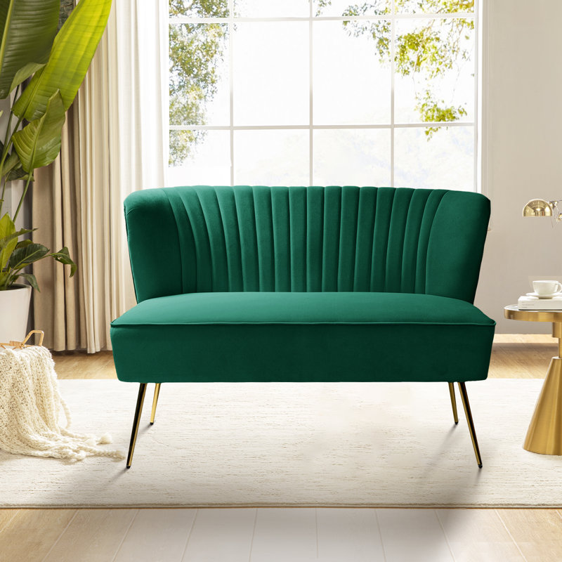 Lisette 119cm Mid-Century Modern Curved Back 2 Seater Sofa with Tufted Back, Green