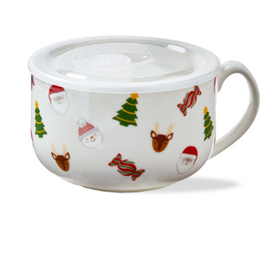 Holiday Cheer Soup Mug With Lid Multicolored Bone China Everyday 21 Oz