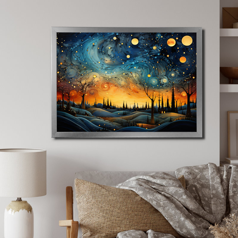 «Sky Celestial Mosaic Landscape IV», reproduction sur toile, Cadre simple argenté, H 30 po x l 40 po x P 1,5 po