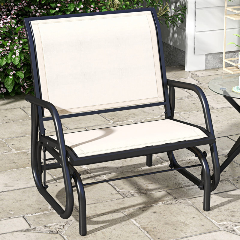 Cream White Backyard Glider Chair With Metal Frame And Breathable Mesh Fabric For Garden, Poolside, Balcony Poolside Structure Padding Backyard,