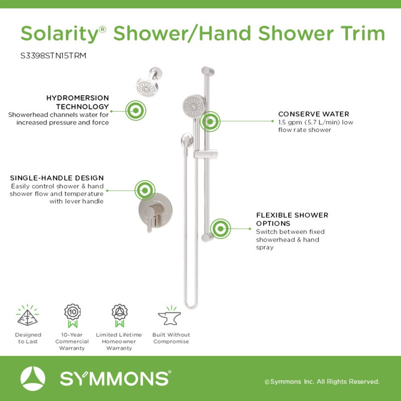 Solarity Hydromersion Single Handle Shower Faucet Trim Kit With Hand Spray And Integral Diverter, Satin Nickel