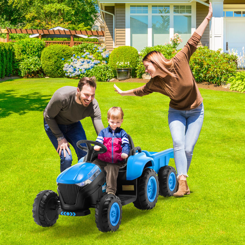 Blue 12V Kids Ride-On Tractor with Remote Control