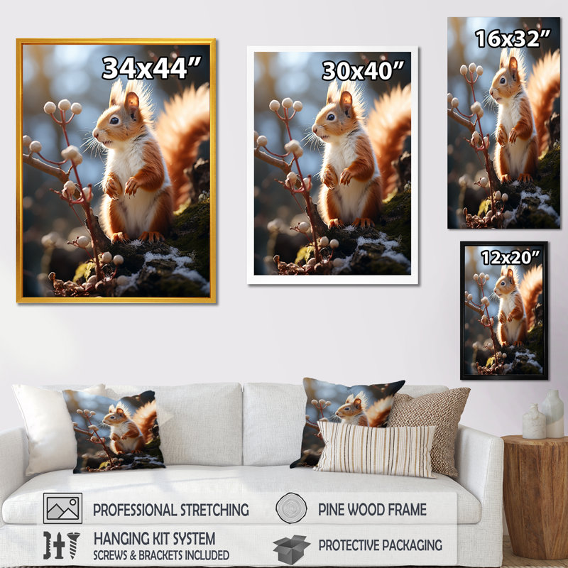 Photo d'un écureuil en automne - art mural animal écureuil, Cadre flottant doré, H 32 po x l 16 po x P 1 po