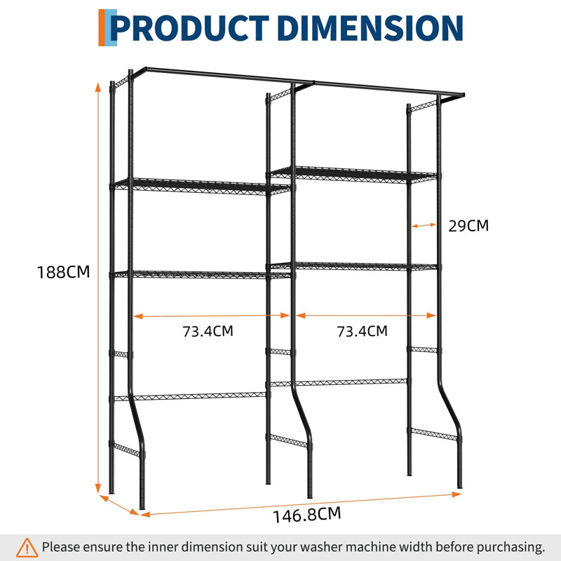 4-Tier Over Washer and Dryer Metal Storage Shelves, Heavy Duty Adjustable Laundry Organizer with Drying Rack Towel Rack Hooks, Space Saver