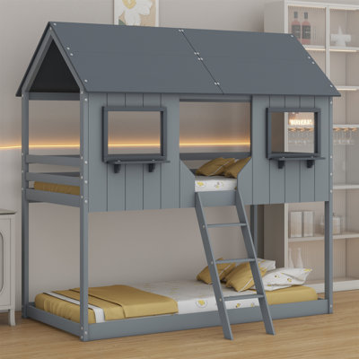 Bunk Bed With Roof, Window, Guardrail, Ladder