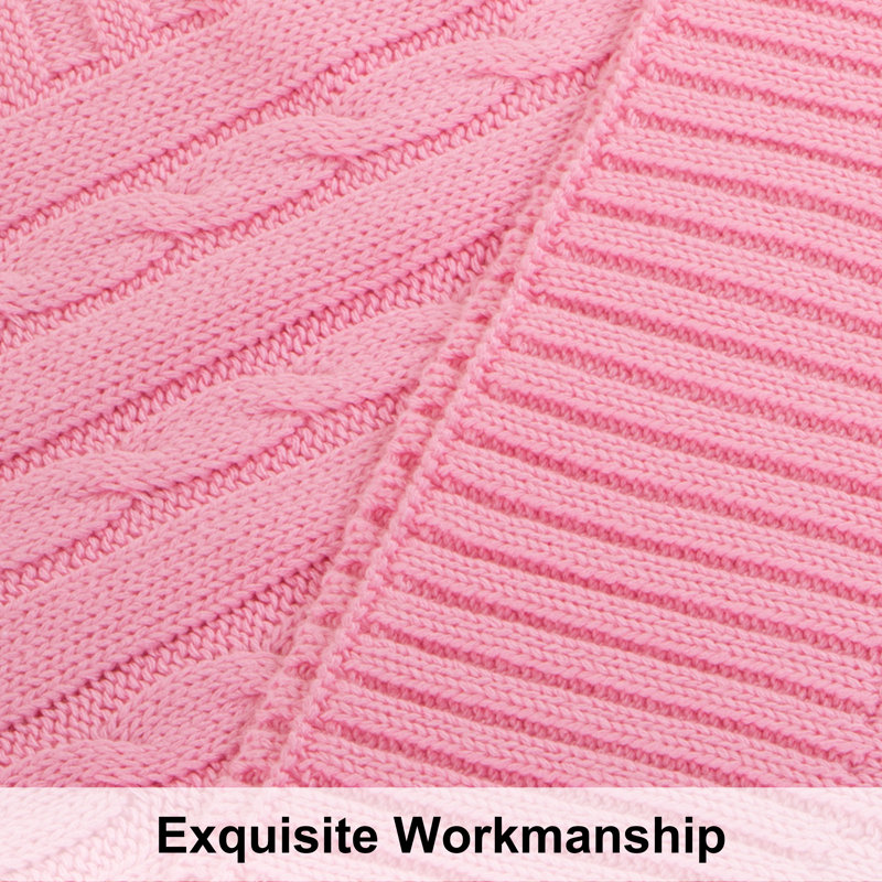 Couverture en coton tricoté , Rose, L 67 po x l 51 po