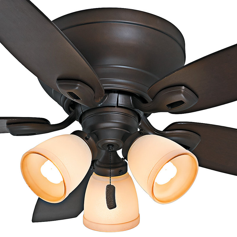 44" Durant 5 - Blade Flush Mount Ceiling Fan with Pull Chain and Light Kit Included, Maiden Bronze