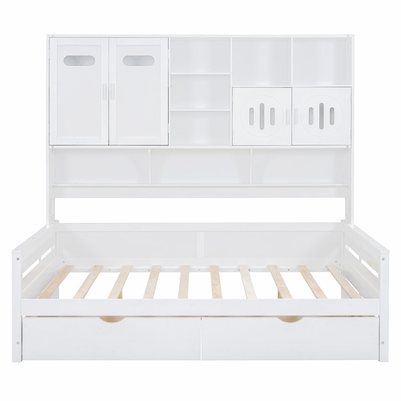 2 Drawers Daybed With Bookcase And Cabinet, Full, White
