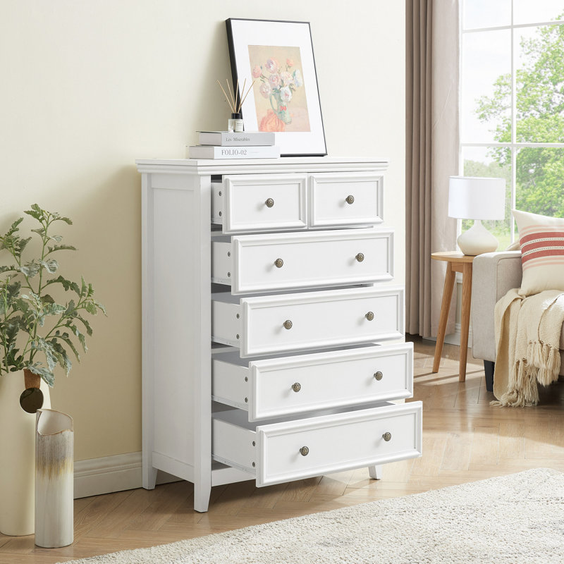 Rajene Faux Wood 6-Drawer Dresser, White