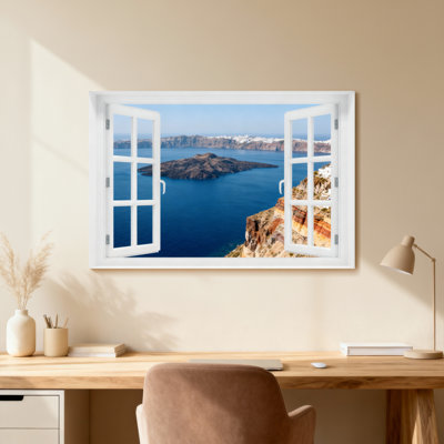 Paysage, nature, île de Santorin, vue sur la mer, falaise, fenêtre blanche