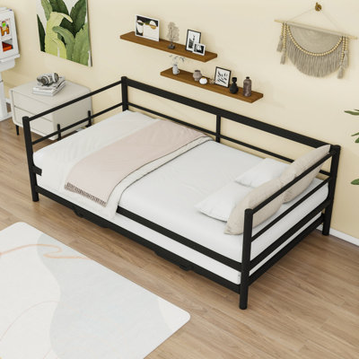 Twin-Size Metal Daybed with LED Lighting and Adjustable Pop-Up Twin Trundle by Wrought Studio