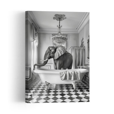 Surreal Elephant Bath Classic Vintage Wall Art Print 1 Piece Wrapped Canvas Wall Art