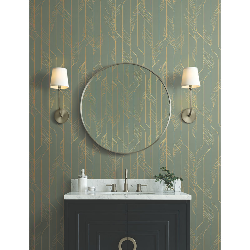 Elemental Thread Neutral Pearl and Silver Wallpaper, Green