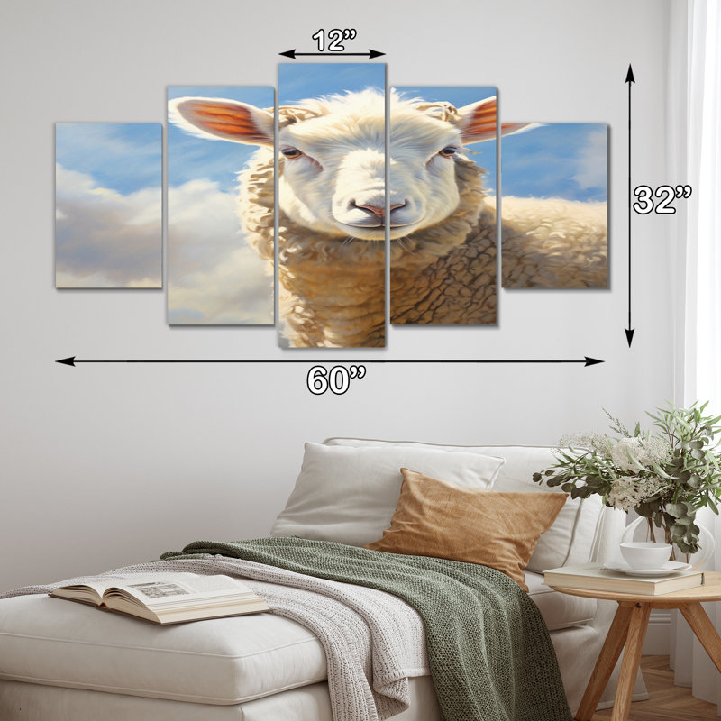 Portrait de mouton I - animaux, reproduction d'art sur toile - 5 panneaux