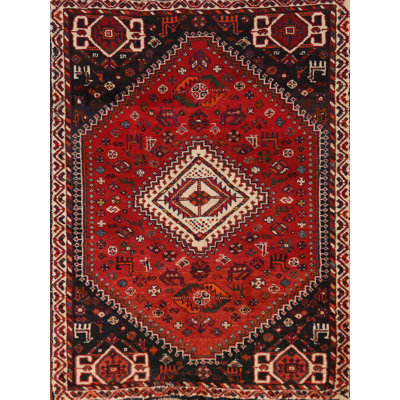 Red Wool Geometric Traditional Rug 4x5