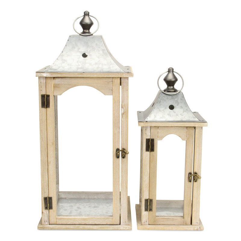 Ensemble de lanternes en bois et en verre 2 pièces