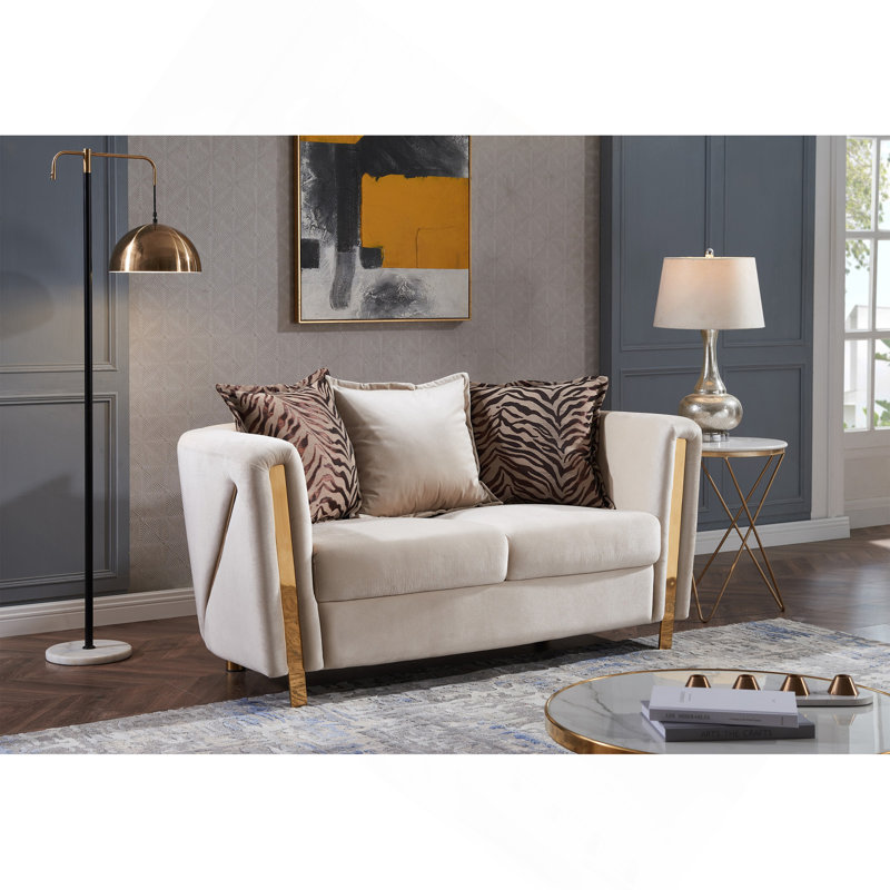 Causeuse rembourrée en tissu épais en velours beige, Argent argent, Beige
