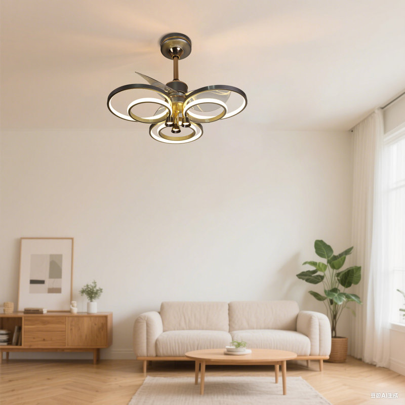 Ventilateur de plafond gris et doré 23,6 po avec anneaux lumineux à DEL 3ct, moteur à courant continu réversible 10 vitesses pour le salon, la chambre à coucher
