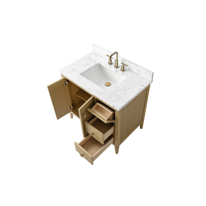 Laval 36" Single Sink Freestanding Bathroom Vanity with Engineered Marble Top, Golden Brushed, Linear Natural Oak