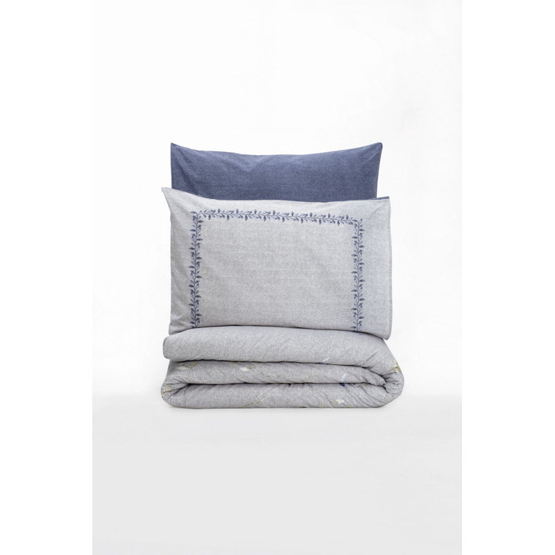 100% Cotton Ranforce Quilt Cover Set, Dark Blue & Light Grey | Duvet Cover 53.1 x 78.7 inches & Pillowcase 31.5 x 31.5 inches | Machine Washable at 104°F, 145 Thread Count, Button & Envelope Closure | Soft & Durable Bedding