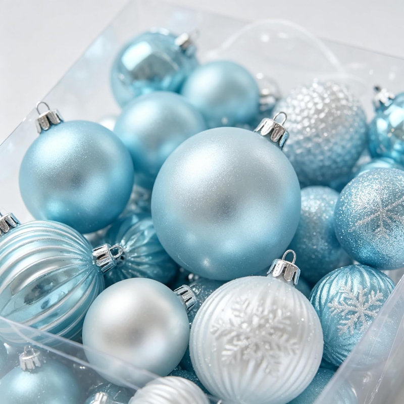 Ensemble de décoration de sapin de Noël bleu incassable avec boules de Noël | Plastique durable incassable, assortiment bleu élégant, suspension facile pré-suspendue, conception légère adaptée aux branches