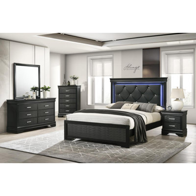 Structure de lit double - Commode - Miroir - Commode - Table de chevet