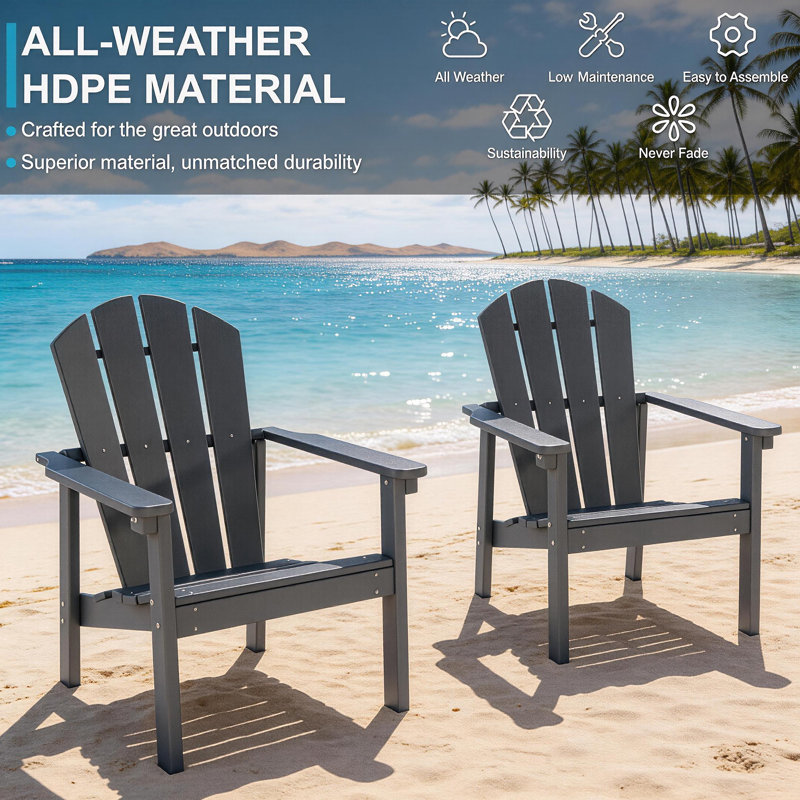 Stackable Adirondack Chairs – HDPE All-Weather Outdoor Patio Chairs, Gray