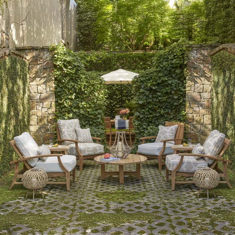Croquet Teak Patio Chair with Cushions, No Welt, Oyster Teak, Linen Chambray