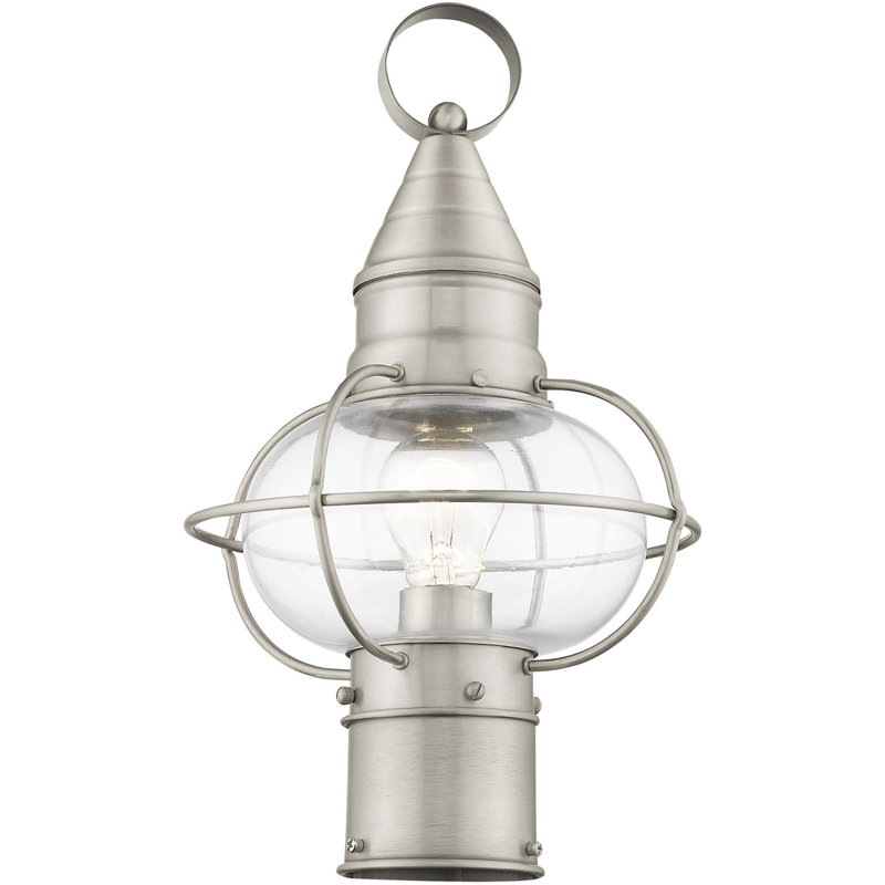 1 Light Outdoor Post Lantern Pendant Fixture - Clear Glass Shade, Brushed Nickel 