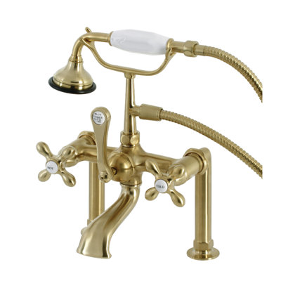 Kingston Brass Aqua Vintage Three-Handle 2-Hole Deck Mount Clawfoot Tub Faucet with Hand Shower