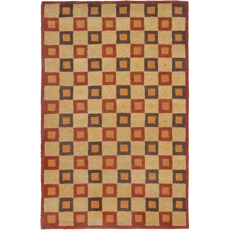 Ivory and Rust Geometric Tufted Wool Area Rug, 8' x 10'