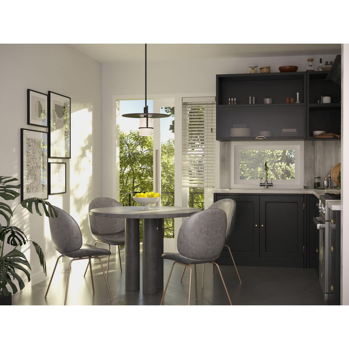 Cinder Single Light Etched Glass Dimmable Pendant, Matte Black