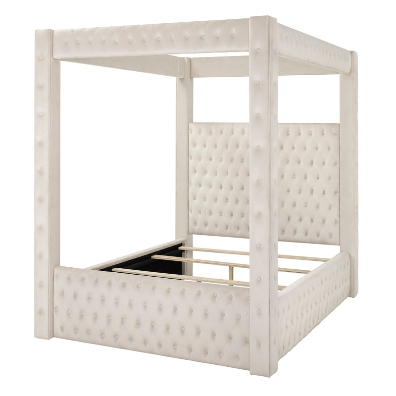 Valesia Upholstered Canopy Bed, King, Ivory