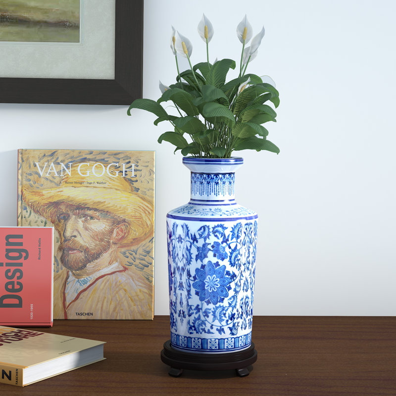 Vase de table en porcelaine bleu / blanc 12 po, Bleu, blanc