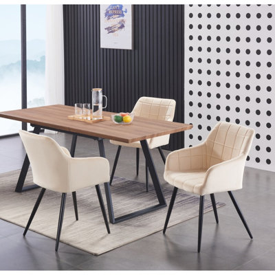 Yerres 4 Person Dining set - a Rectangular Extendable Dining Table with Metal Legs and a Set of 4 Quilted Velvet Dining Chairs for Dining Room - Modern Dining Table Set