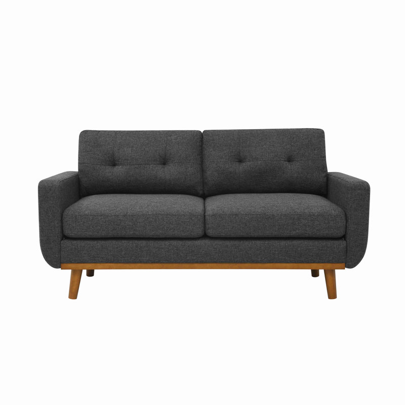 67.7" Wide Mid-Century Modern Upholstered Tufted Loveseat Sofa With Wooden Legs, Dark Gray Polyester
