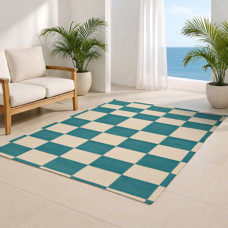 Checkered Beige Indoor and Outdoor Area Rug