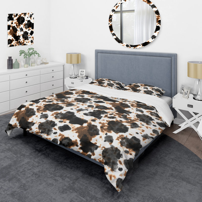 Ensemble de housse de couette 3 pièces en microfibre brune et blanche, Housse de couette pour très grand lit et 2 très