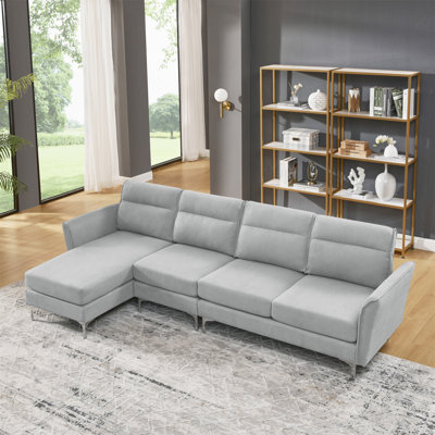 Modern Sofa 3-Seat Couch With Stainless Steel Trim And Metal Legs For Living Room,New Package Compression Sofa Technology