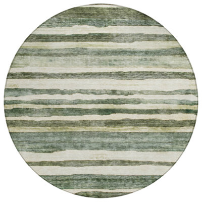 Tapis intérieur lavable rayé rond 8 po sauge et beige