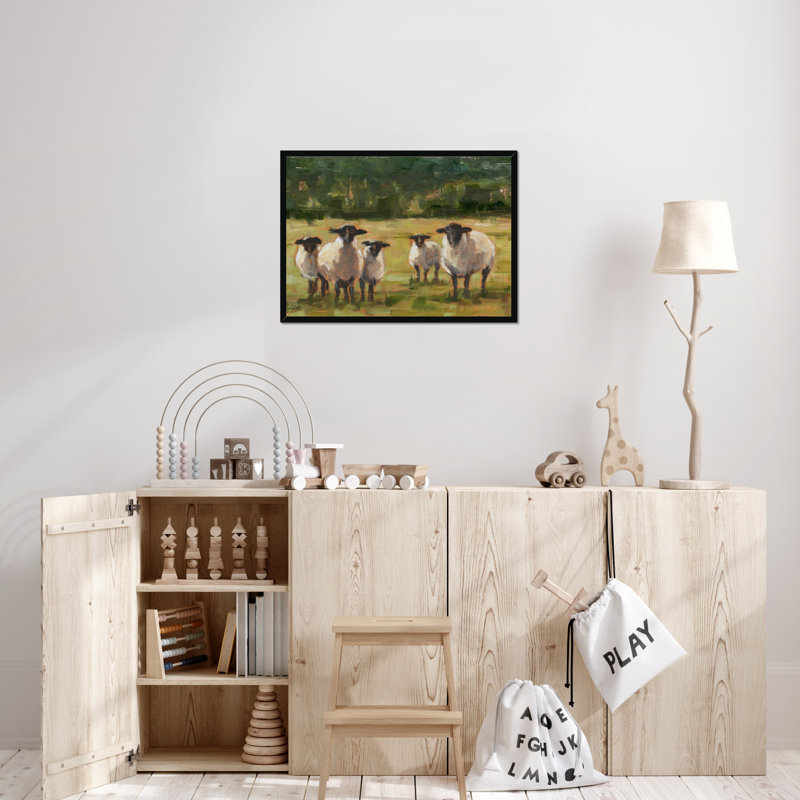 Babsy Sheep Family I - Painting, 34cm H x 50cm W, Black Framed Paper Print