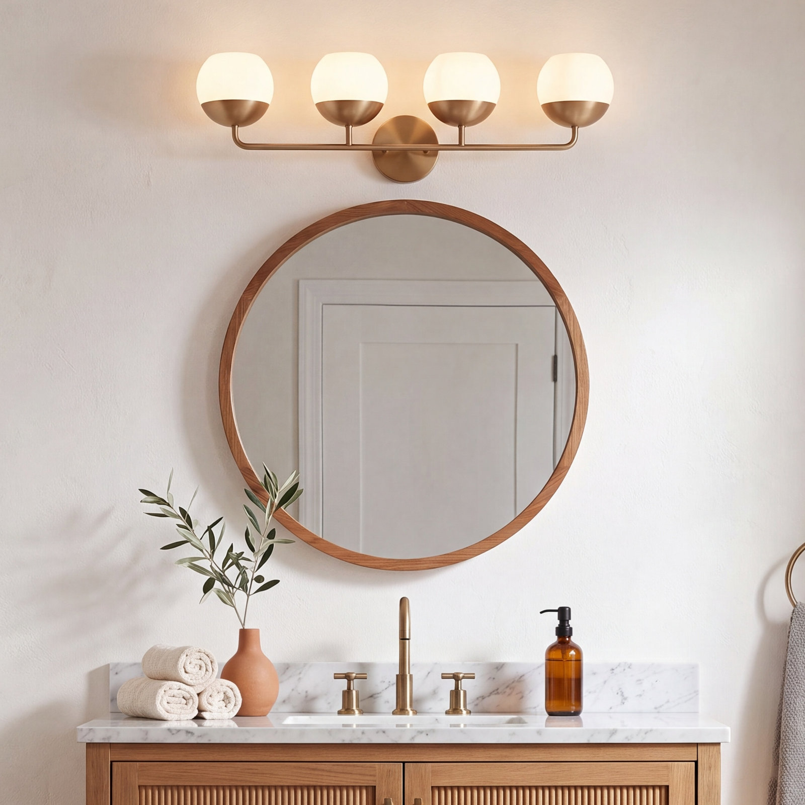 Avoca 4 Light Dimmable Vanity Light, Satin Brass