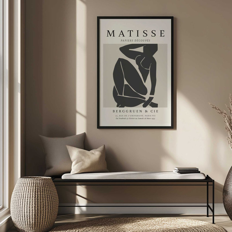Matisse's Nude III en noir, Reproduction encadrée sans passe-partout, Blanc opaque, H 25,25 po x l 19,25 po x P 1,25 po