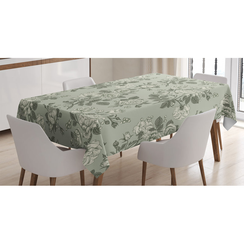 Grey Tablecloth, Bamboo Tree Leaves Sketchy Based Reflective Japanese Nature Graphic Art, Rectangular Table Cover For Dining Room Kitchen Decor, 52" X 70", Sage Green