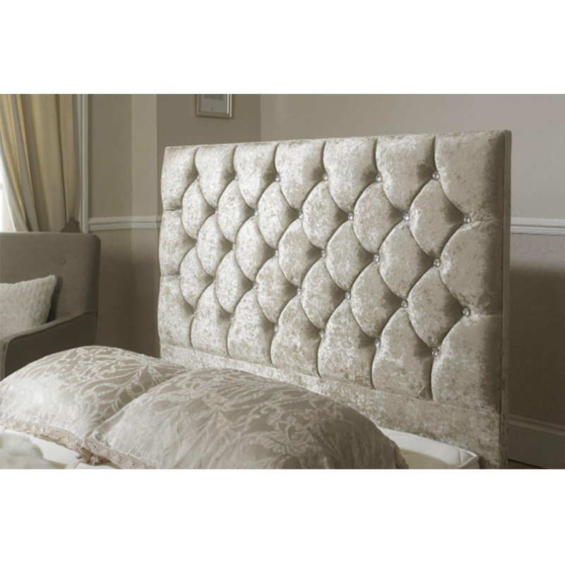 ATN Diamante Crushed Velvet Upholstered Headboard, Black, Small Double (4')