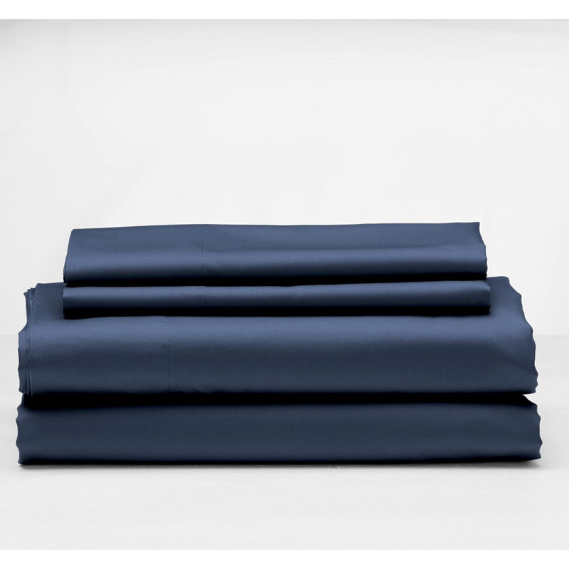 Cuddledown Heritage Sateen Sheet Set, Full Sheet Set with 2 Pillowcases, Navy